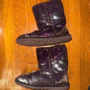 UGG Purple Sequin Boots fur silver color changing fur winter fall fun chic rare